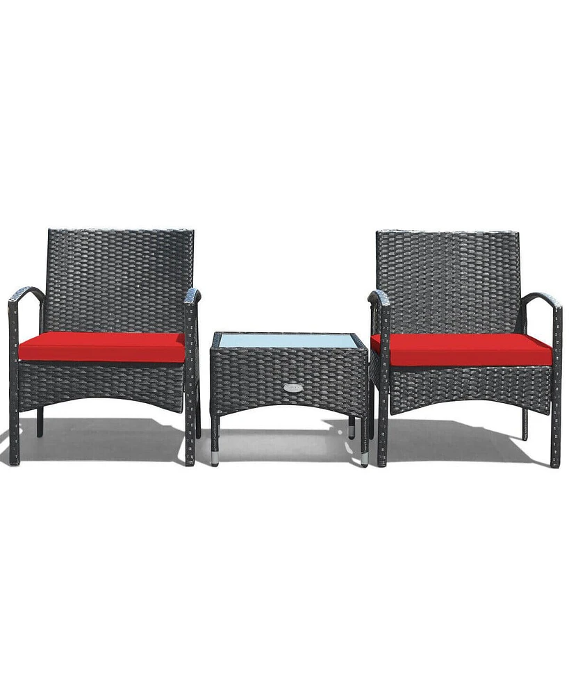 Slickblue 3 Pieces Patio Wicker Rattan Furniture Set with Cushion for Lawn Backyard