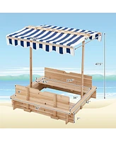 Slickblue Kids Wooden Sandbox with Canopy and Bench Seats