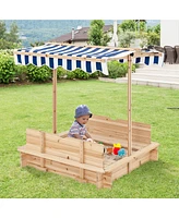Slickblue Kids Wooden Sandbox with Canopy and Bench Seats