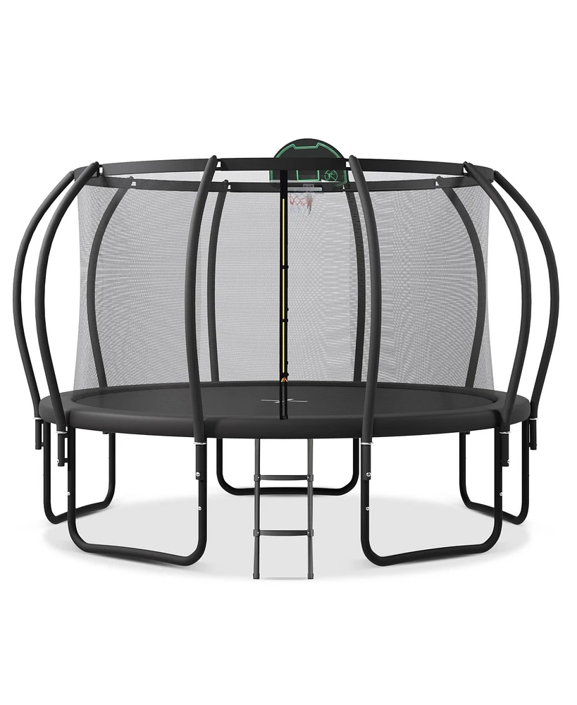 Simplie Fun 12FT Kids Trampoline with Safety Enclosure and Basketball Board