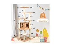 Slickblue 7-Layer Wooden Cat Tree Tall Cat Tower with Sisal Posts and Condo