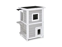 Slickblue 2-Story Wooden Cat House with Escape Door Rainproof