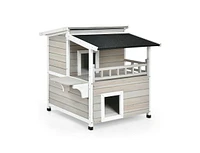 Slickblue 2-Story Wooden Patio Luxurious Cat Shelter House Condo with Large Balcony