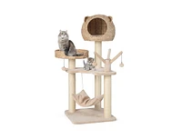 Slickblue Multi-Level Cat Tree with Condo Hammock and Rotatable Hanging Balls-Natural