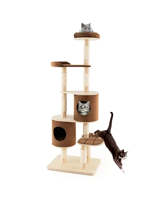 Slickblue 6-Tier Wooden Cat Tree with 2 Removeable Condos Platforms and Perch