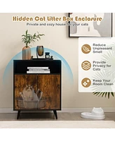 Slickblue Industrial Cat Litter Box Enclosure with Entry and Open Compartment-Rustic Brown