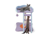 Slickblue 19 Inch Mohair Plush Cat Tree with Ladder and Jingling Ball-Purple