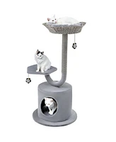 Slickblue 42" Tall Cat Tower with Curved Metal Supporting Frame for Large & Small Cats-Gray