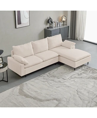 Simplie Fun L-Shaped Linen Sectional Sofa With Left Chaise(Rightfacing Chaise),Beige