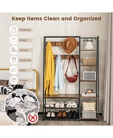 Costway 1 Pc 5-In-1 Entryway Coat Rack Storage Shoe Bench Freestanding Wooden