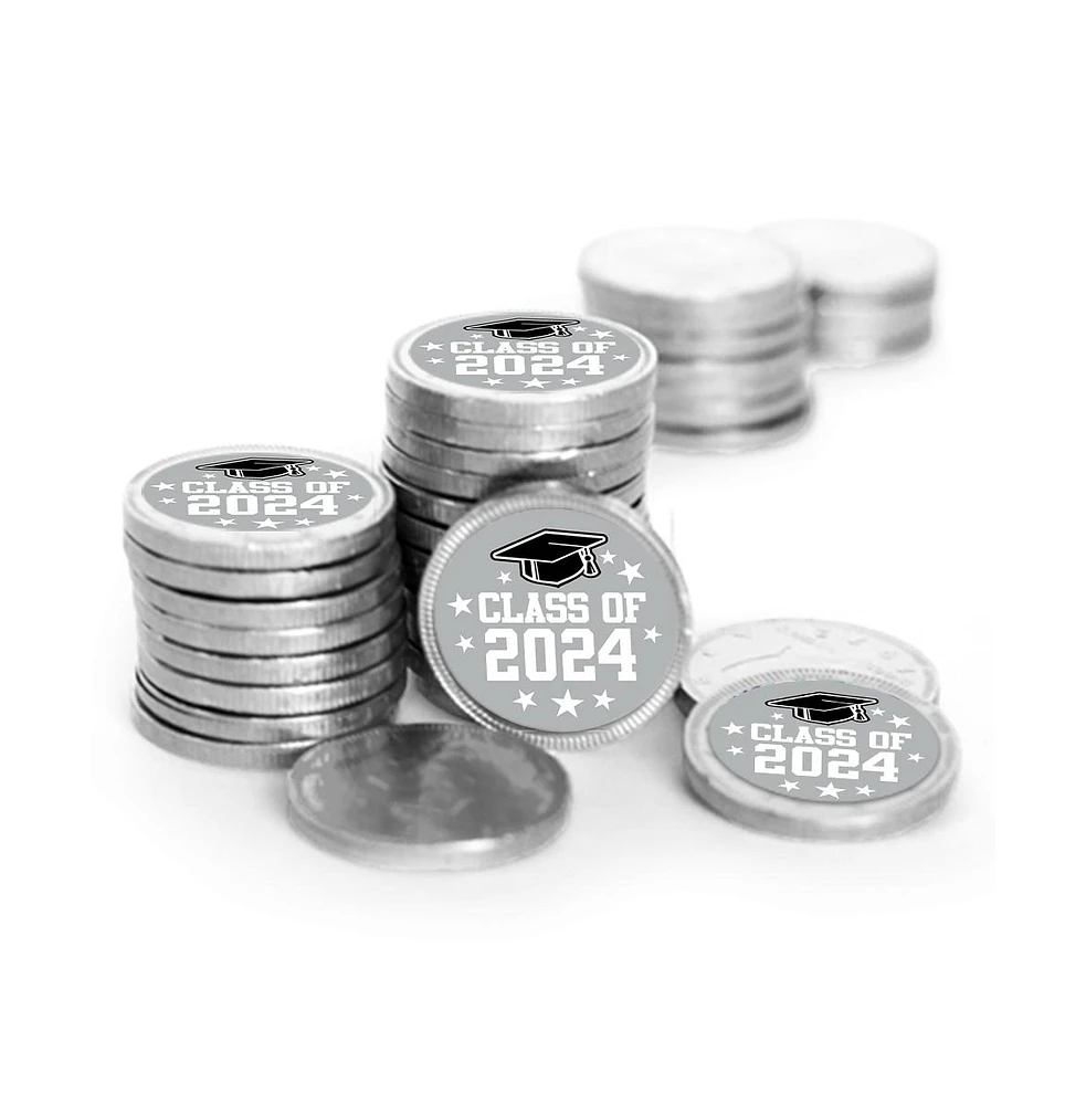 Just Candy 42 Pcs Graduation Candy Party Favors Class of 2024 Chocolate Coins-Silver