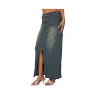 Edikted Women's Lexy Washed Denim Maxi Skirt