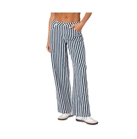 Edikted Women's Striped Low Rise Jeans - Blue-and