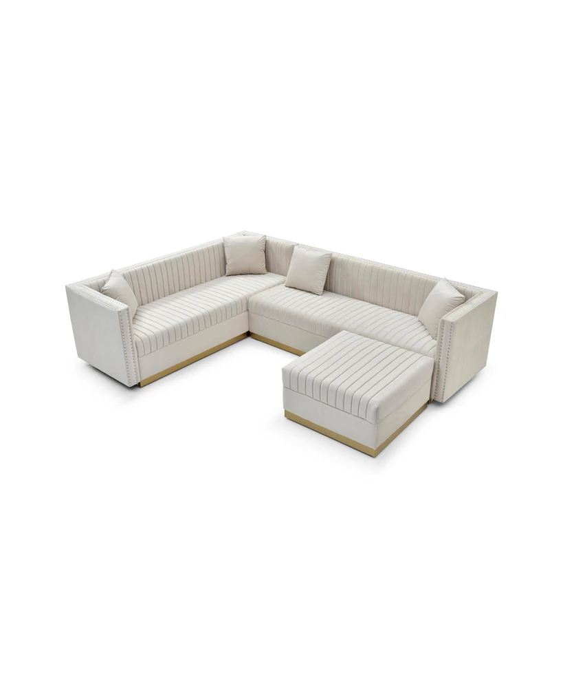 Simplie Fun Modern Beige Velvet Sectional with Ottoman & Pillows