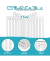 Slickblue 36 Inch Folding Wooden Freestanding Pet Gate Dog Gate with 360° Flexible Hinge