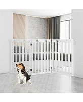 Slickblue 36 Inch Folding Wooden Freestanding Pet Gate Dog Gate with 360° Flexible Hinge