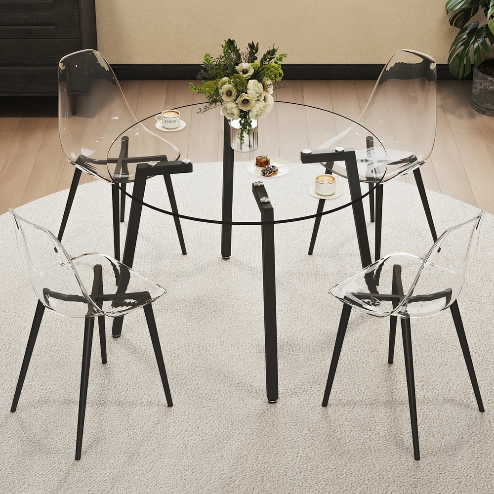 Simplie Fun Round Glass Table Set with Minimalist Chairs