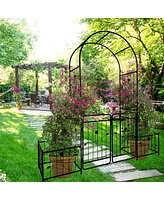 Streamdale Furniture Metal Garden Arch With Gate 79.5" Wide X 86.6" High Climbing Plants Support Rose Arch Outdoor Black