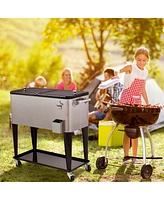 Costway Patio Cooler Rolling Outdoor Stainless Steel Ice Beverage Chest Pool