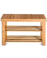 Costway 2-Tier Bamboo Shoe Bench Storage Racks Seat Organizer Entryway Hallway