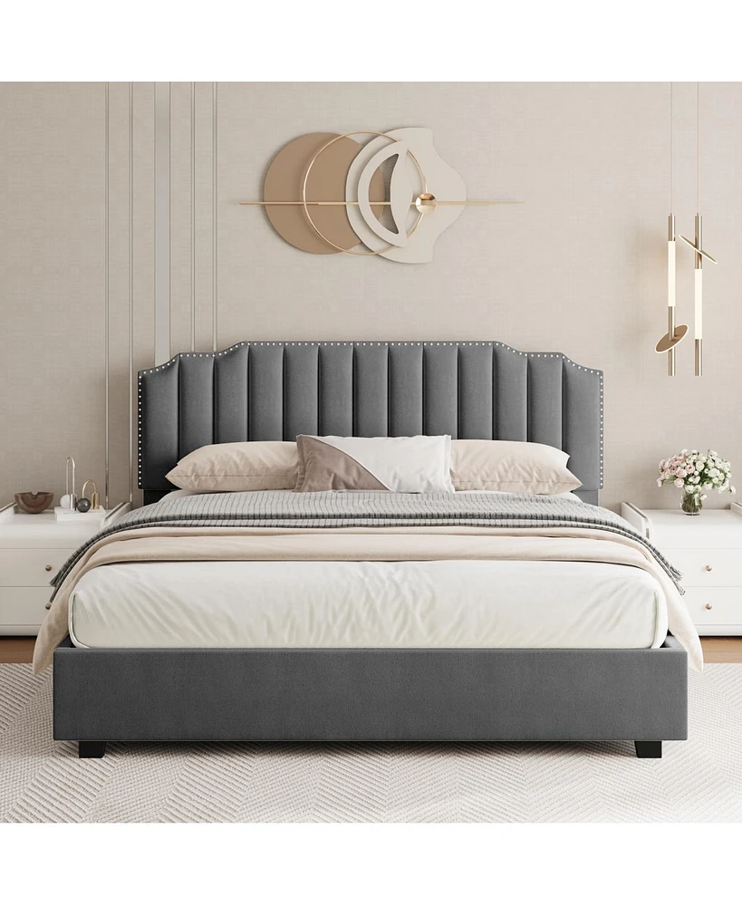 Simplie Fun Lift Up Double Size Bed Gray Velvet