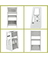 Costway Toddler Kitchen Step Stool with Double Safety Rails Learning Stool