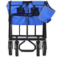 Folding Wagon Garden Shopping Beach Cart (Blue)