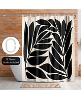 Americanflat 71x74 Floral Shower Curtain - Black Seagrass Shapes by Modern Tropical