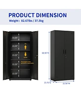 High Storage Cabinet With 2 Doors And 4 Partitions To Separate 5 Storage Spaces, Home/ Office Design
