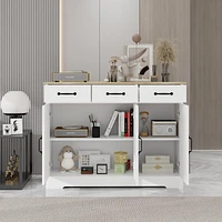 White Farmhouse Buffet Cabinet with Drawers and Doors