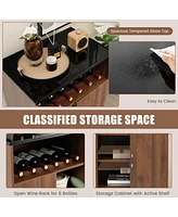Sugift Wine Storage Cabinet Buffet Sideboard with Adjustable Shelf and Sliding Door