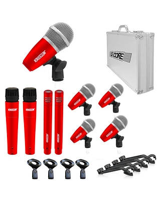 5 Core Drum Mic Kit 9 Piece Drumset Xlr Wired Dynamic Microphone Kick Bass, Tom/Snare & Cymbals Instrument Set for Studio and On Stage Live Use