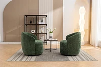 Chenille Fabric Swivel Accent Armchair Barrel Chair With Black Powder Coating Metal Ring