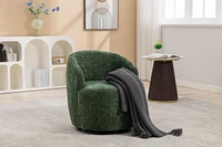 Chenille Fabric Swivel Accent Armchair Barrel Chair With Black Powder Coating Metal Ring