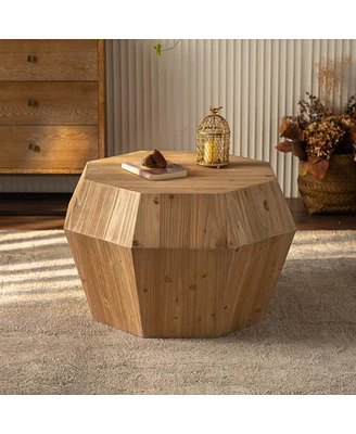 Simplie Fun 31.50" Octagonal Wooden American Retro Style Coffee Table