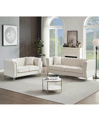 Streamdale Furniture Tufted Combo Sofa, Rolled Arms, Nailhead Trim, 4 Pillows