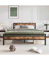 Streamdale Furniture Rustic Wood Headboard Platform Bed Frame