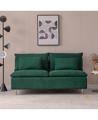 Simplie Fun Modern Armless Loveseat Couch, Armless Settee Bench, Emerald Cotton Linen-59.8"