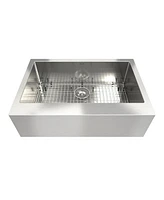 Mondawe Farmhouse Apron Front 33-in x 22-in Brushed Stainless Steel Single Bowl Kitchen Sink