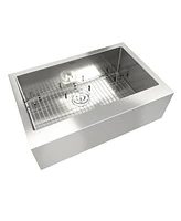 Mondawe Farmhouse Apron Front 33-in x 22-in Brushed Stainless Steel Single Bowl Kitchen Sink