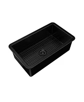 Mondawe Undermount 32 in. Single Bowl Fireclay Kitchen Sink Comes With Stainless Steel Bottom Grid and Strainer