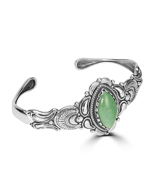 American West Jewelry Sterling Silver Women's Oval Genuine Green Turquoise Cuff Bracelet Small - Large