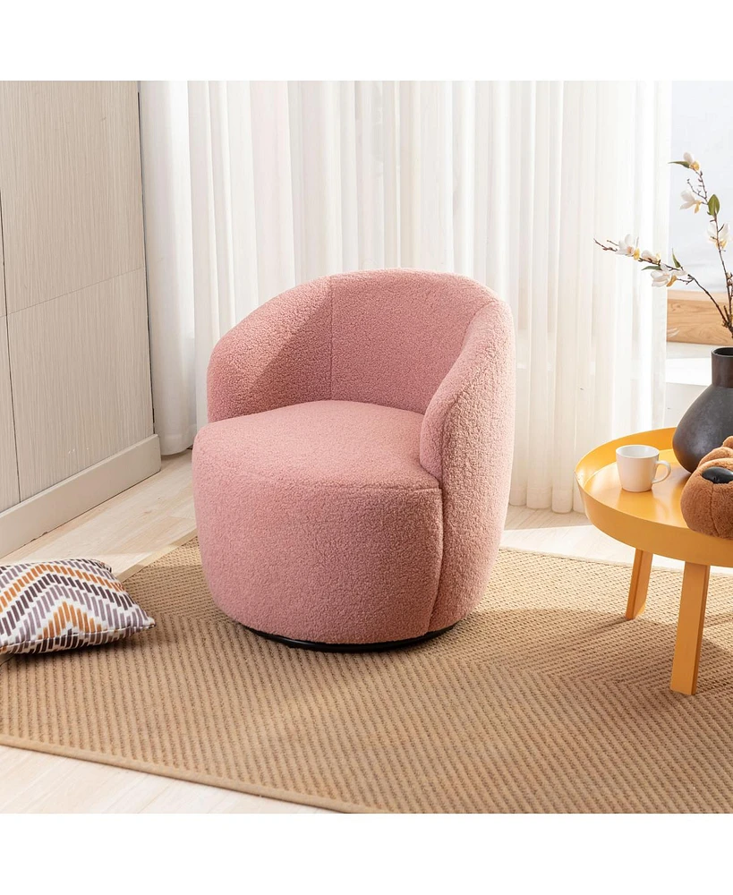 Simplie Fun Teddy Fabric Swivel Accent Armchair Barrel Chair With Powder Coating Metal Ring