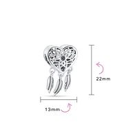 Bling Jewelry Hopes Dreams Heart Spiritual Amulet Symbol Dream Catcher Dangle Charm Bead Tassel Feather Leaves Sterling Silver Fits European Bracelet