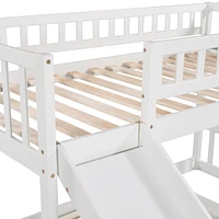 Stairway Twin over Twin Bunk Bed with Two Drawers and Slide