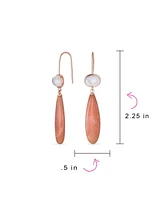 Bling Jewelry Unique Geometric Oval Linear Long Shape Tear Drop Natural Multi-Tier Earthy Rose Quartz Gemstone Party Dangling Earrings Fish hook for W