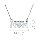 Bling Jewelry Heart Inspirational Message Block Letters Words Mom Heart Pendant Necklace For Women Mother Sterling Silver