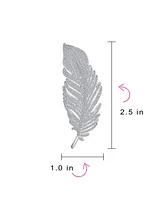 Bling Jewelry Classic Elegant Style Large Micro Pave Cz Fan Feather Leaf Brooch Pin Pendant 2 in 1 For Women Rhodium Brass