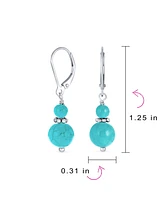 Bling Jewelry Blue Natural Turquoise Bali Milgrain Edged Beaded Rondel Separator Double Ball Round Drop Dangle Earrings Sterling Silver Lever back