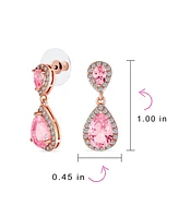 Bling Jewelry Pave Halo Dangle Teardrop Cubic Zirconia Pink Cz Drop Earrings For Women Prom Rose Gold Plated Brass